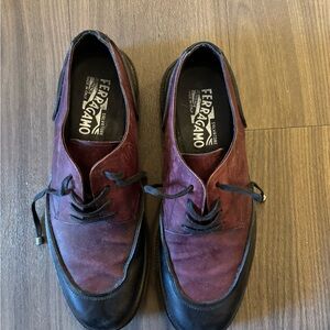 Salvatore Ferragamo Monza Men's Burgundy and Black Oxfords Lace Up